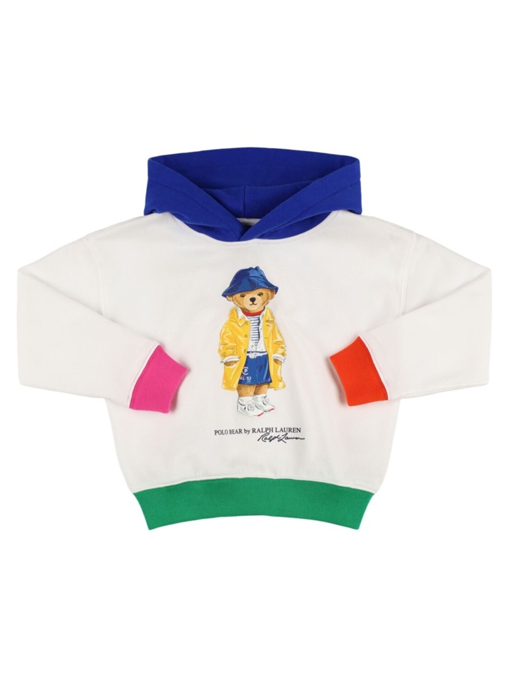 Ralph Lauren Kids White Hoodie with Blue Hood and Multicolor Trim
